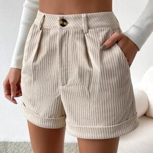 Women's Cream Striped Shorts